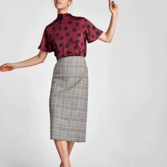 Zara High Waist Plaid Pencil Midi Skirt - Picture 2 of 8